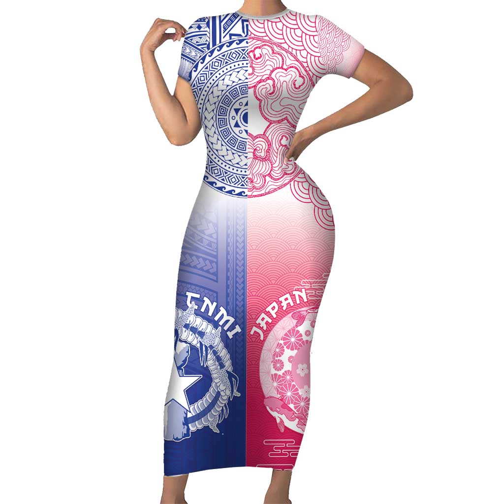 Custom Northern Mariana Islands And Japan Together Short Sleeve Bodycon Dress