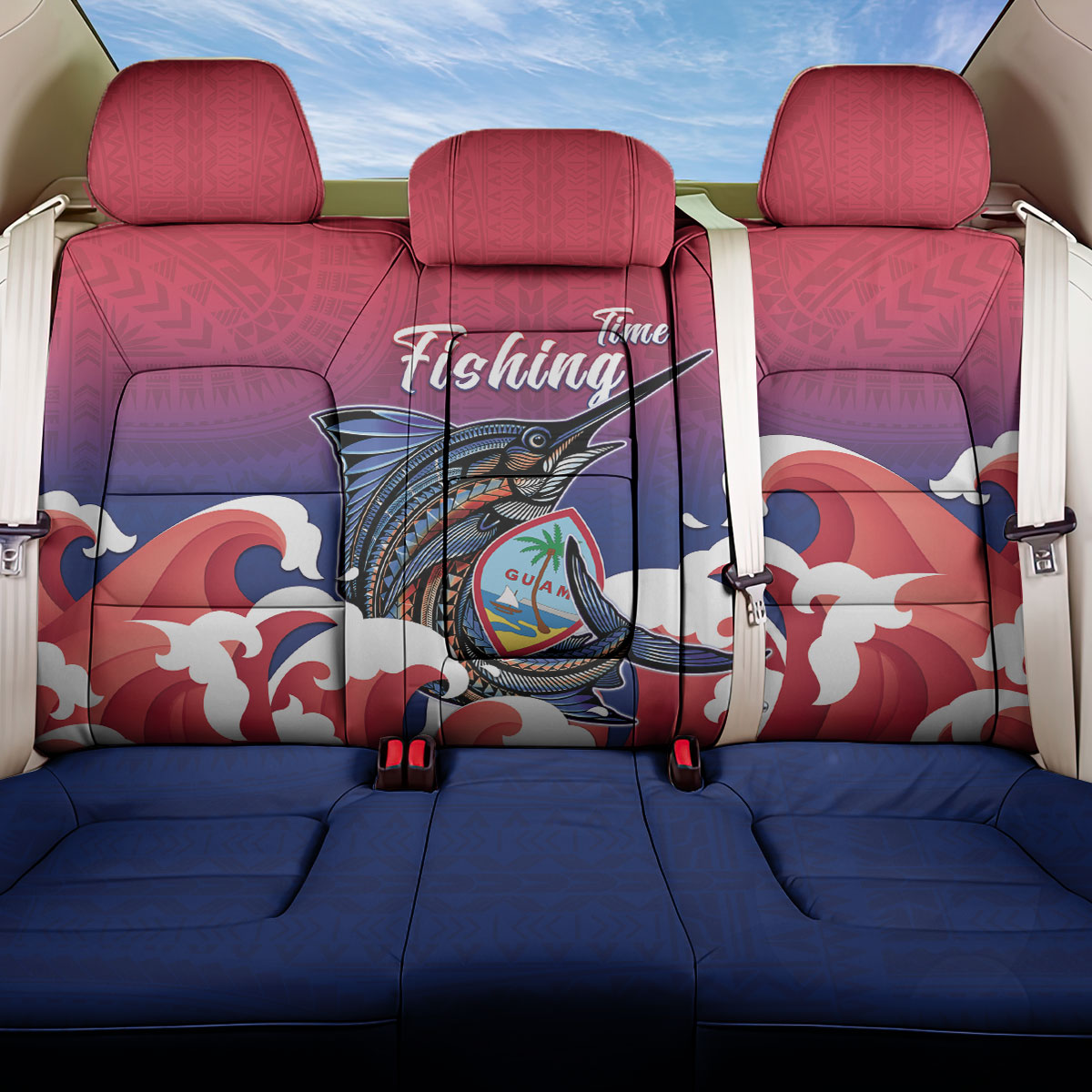 Guam Blue Marlin Fishing Back Car Seat Cover Polynesian Style
