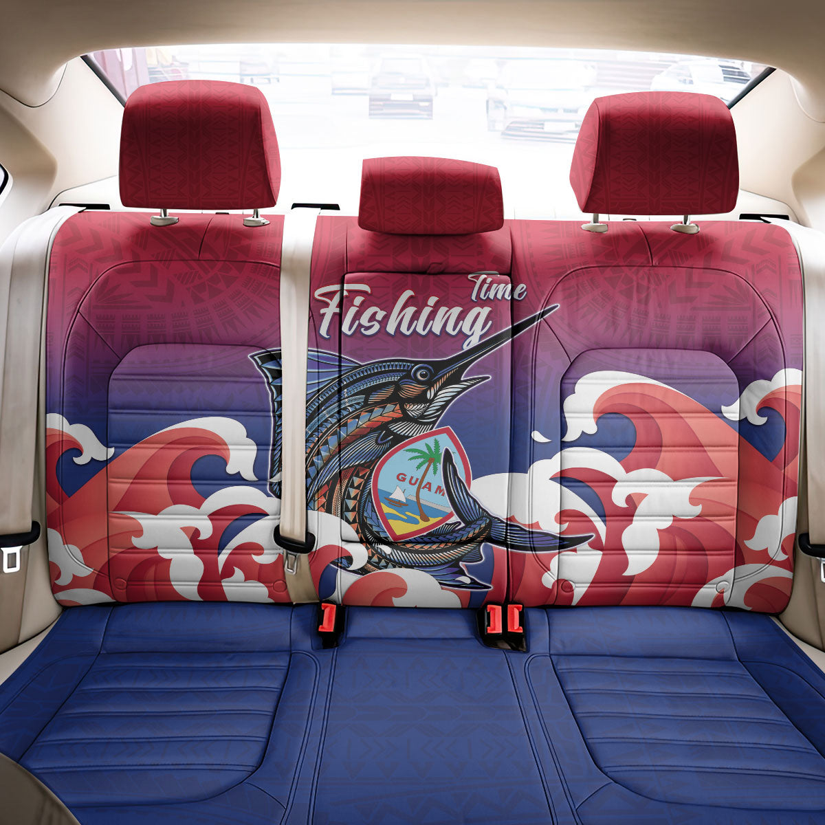 Guam Blue Marlin Fishing Back Car Seat Cover Polynesian Style LT05 - Polynesian Pride