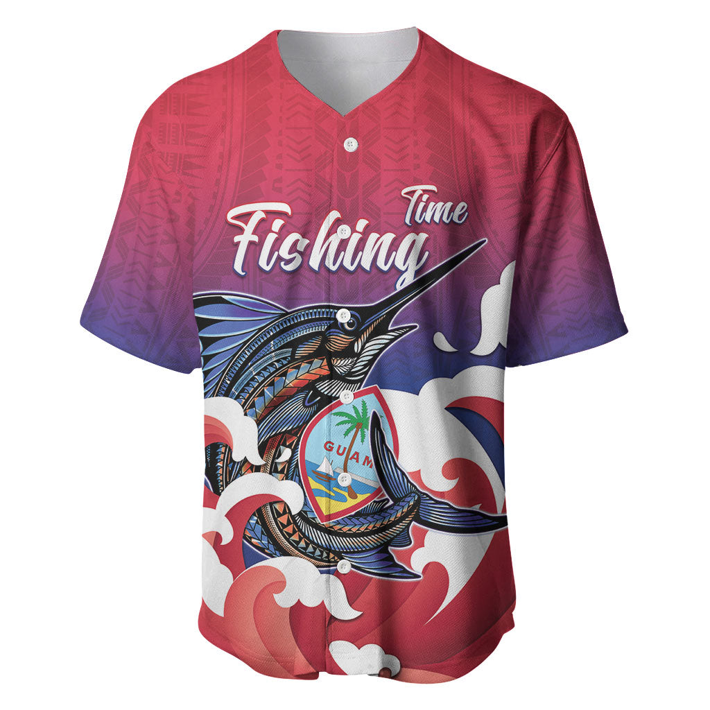 Guam Blue Marlin Fishing Baseball Jersey Polynesian Style LT05 Red - Polynesian Pride