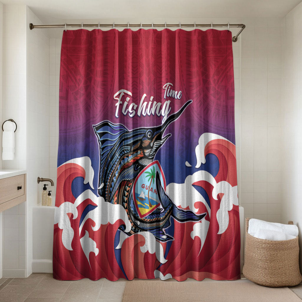 Guam Blue Marlin Fishing Bathroom Set Polynesian Style LT05 Shower Curtain Only Red - Polynesian Pride