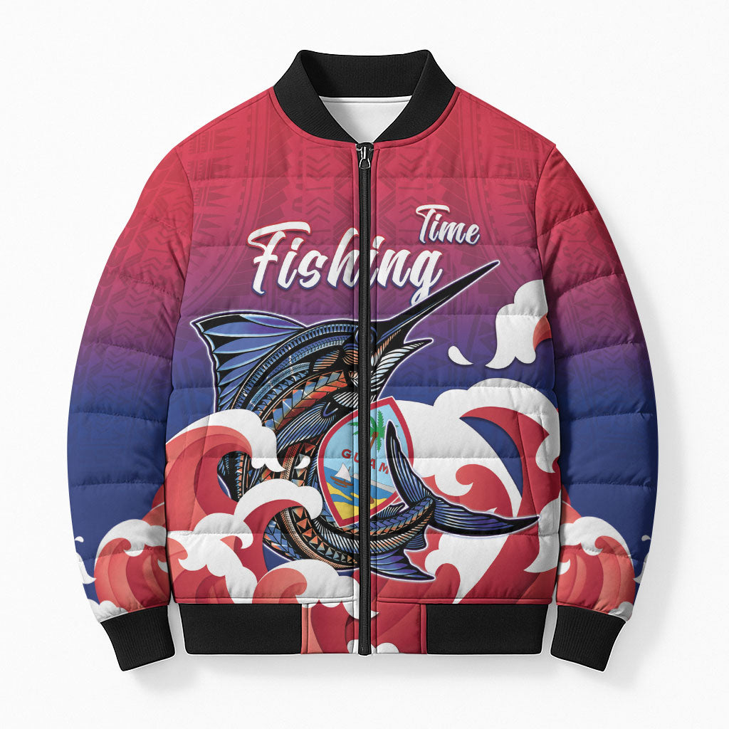 Guam Blue Marlin Fishing Bomber Puffer Jacket Polynesian Style