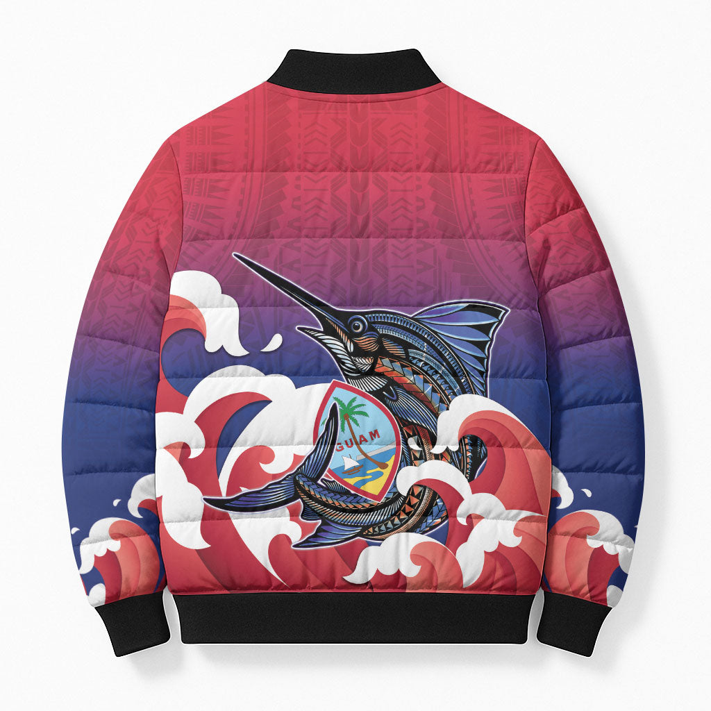Guam Blue Marlin Fishing Bomber Puffer Jacket Polynesian Style