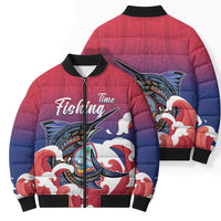 Guam Blue Marlin Fishing Bomber Puffer Jacket Polynesian Style