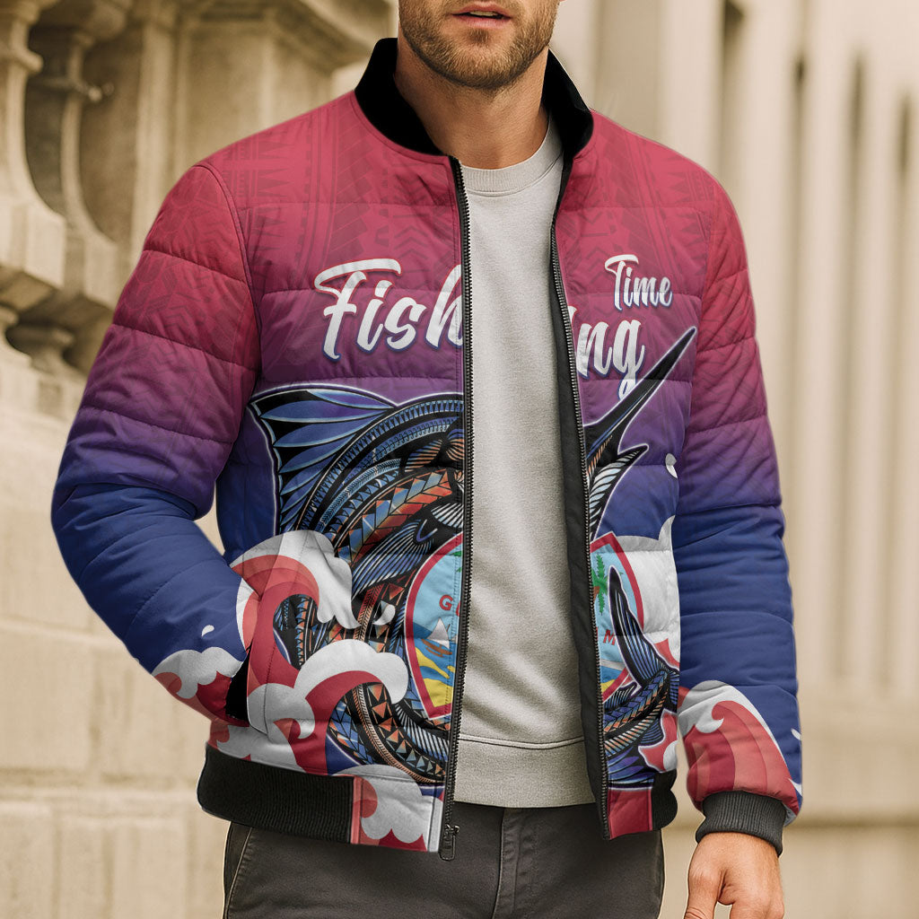 Guam Blue Marlin Fishing Bomber Puffer Jacket Polynesian Style