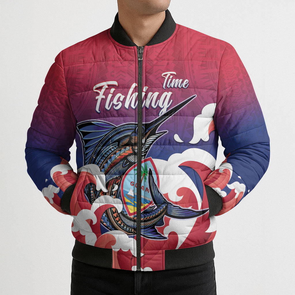 Guam Blue Marlin Fishing Bomber Puffer Jacket Polynesian Style