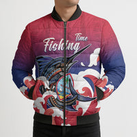 Guam Blue Marlin Fishing Bomber Puffer Jacket Polynesian Style