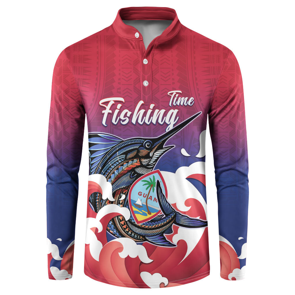 Guam Blue Marlin Fishing Button Sweatshirt Polynesian Style LT05 Red - Polynesian Pride