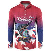 Guam Blue Marlin Fishing Button Sweatshirt Polynesian Style LT05 Red - Polynesian Pride