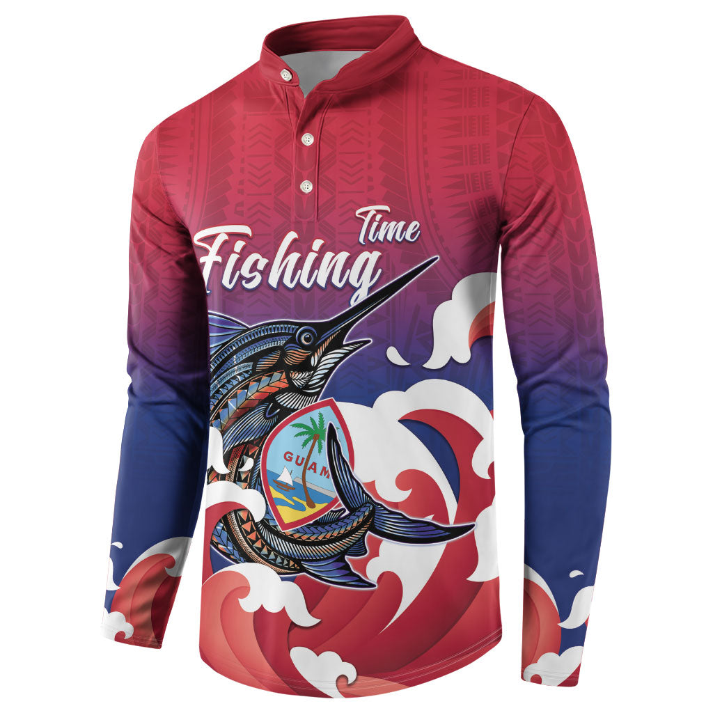 Guam Blue Marlin Fishing Button Sweatshirt Polynesian Style LT05 - Polynesian Pride