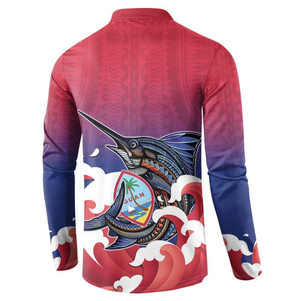 Guam Blue Marlin Fishing Button Sweatshirt Polynesian Style LT05 - Polynesian Pride