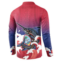 Guam Blue Marlin Fishing Button Sweatshirt Polynesian Style LT05 - Polynesian Pride