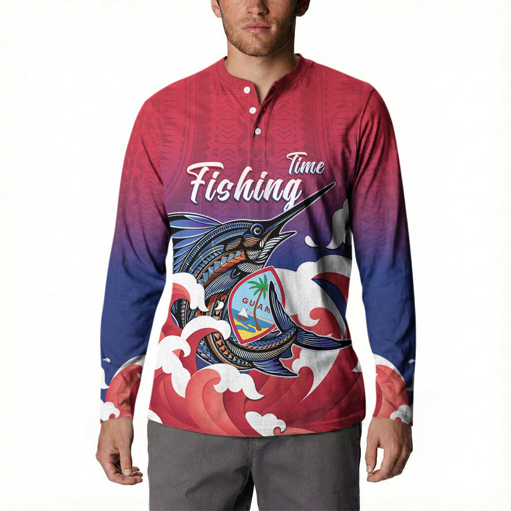Guam Blue Marlin Fishing Button Sweatshirt Polynesian Style LT05 - Polynesian Pride