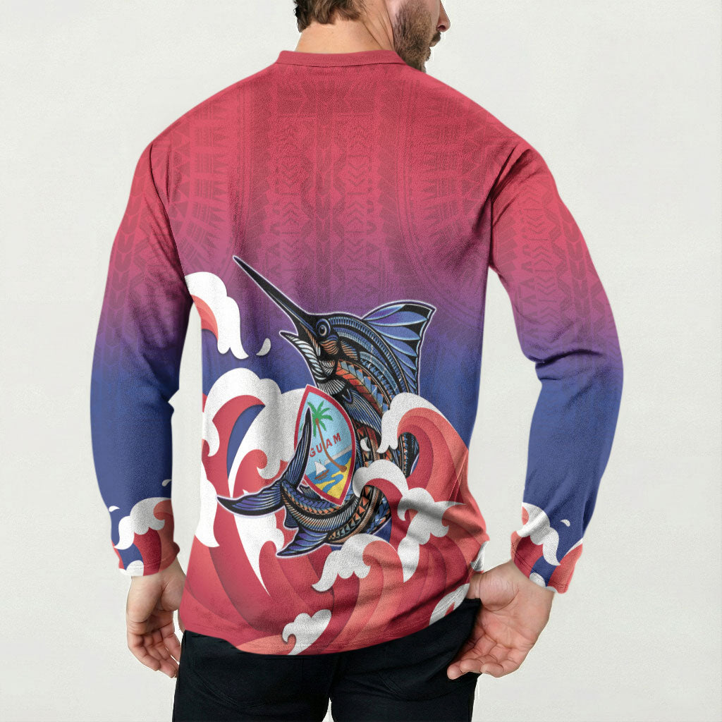 Guam Blue Marlin Fishing Button Sweatshirt Polynesian Style LT05 - Polynesian Pride