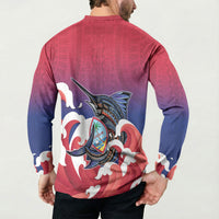 Guam Blue Marlin Fishing Button Sweatshirt Polynesian Style LT05 - Polynesian Pride