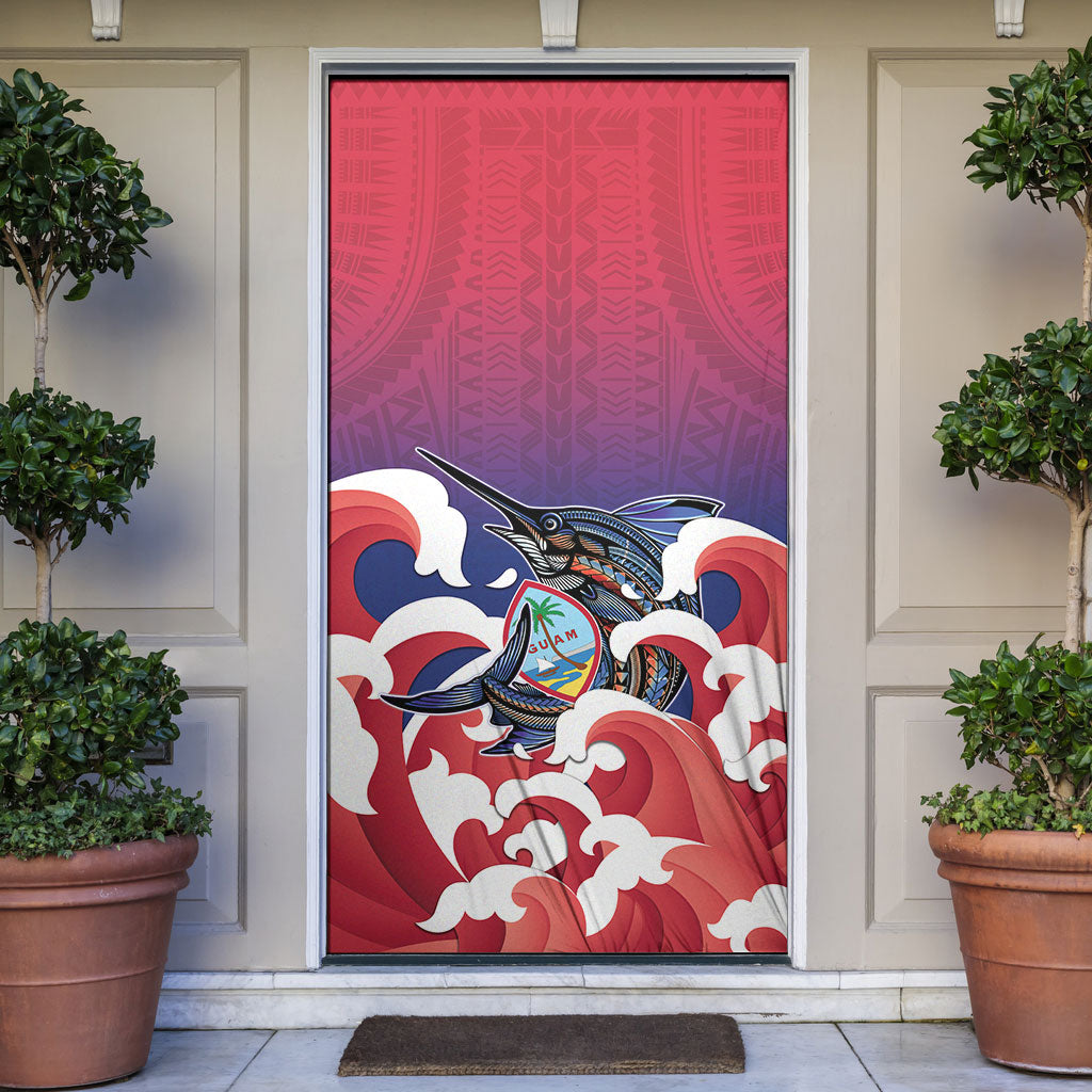 Guam Blue Marlin Fishing Door Cover Polynesian Style LT05 Red - Polynesian Pride
