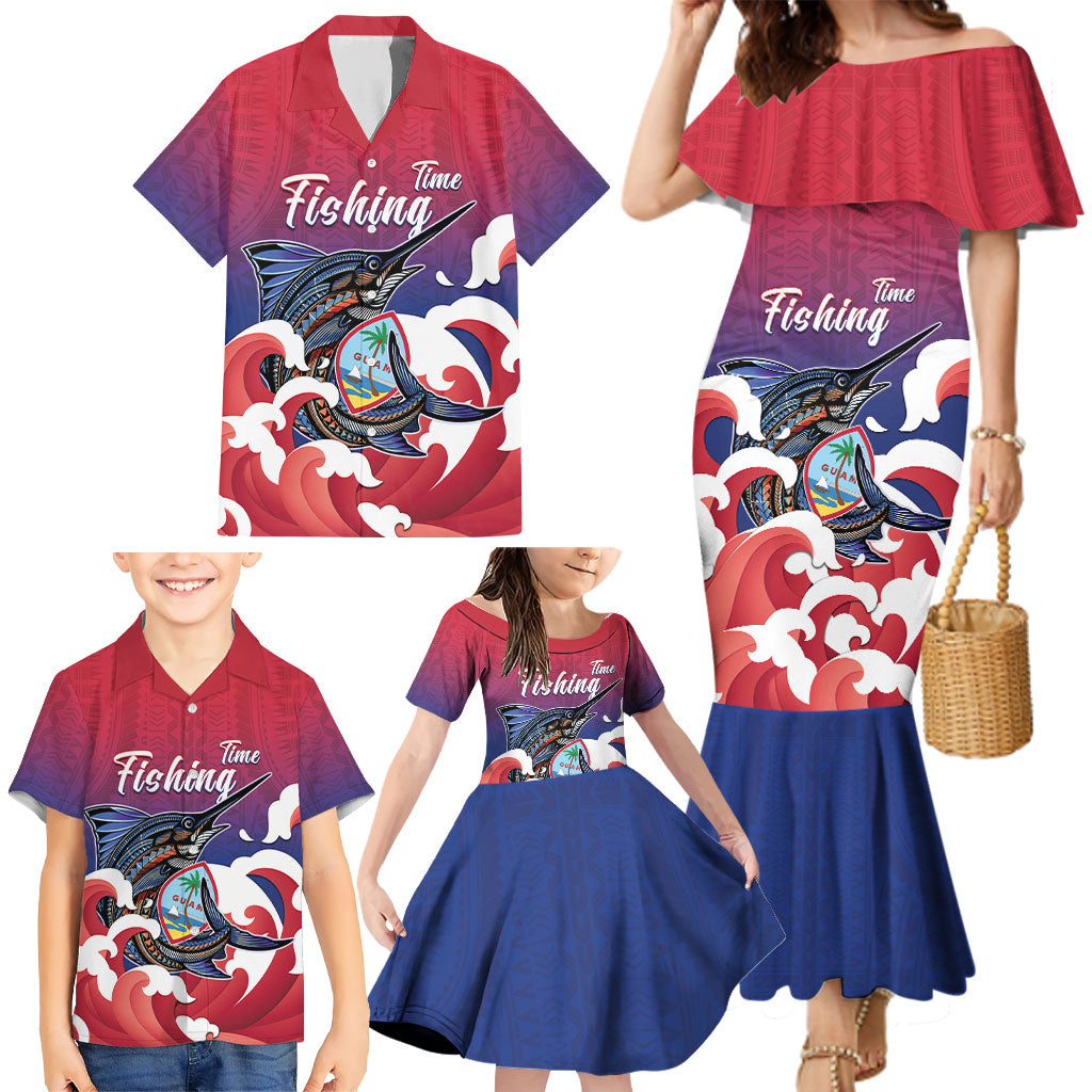 Guam Blue Marlin Fishing Family Matching Mermaid Dress and Hawaiian Shirt Polynesian Style LT05 - Polynesian Pride