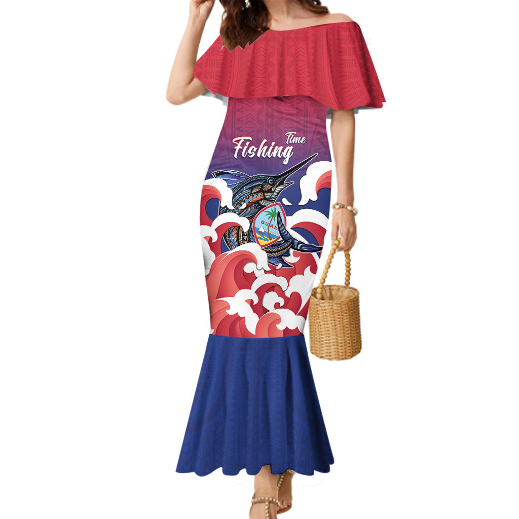 Guam Blue Marlin Fishing Family Matching Mermaid Dress and Hawaiian Shirt Polynesian Style