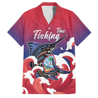 Guam Blue Marlin Fishing Family Matching Off Shoulder Short Dress and Hawaiian Shirt Polynesian Style
