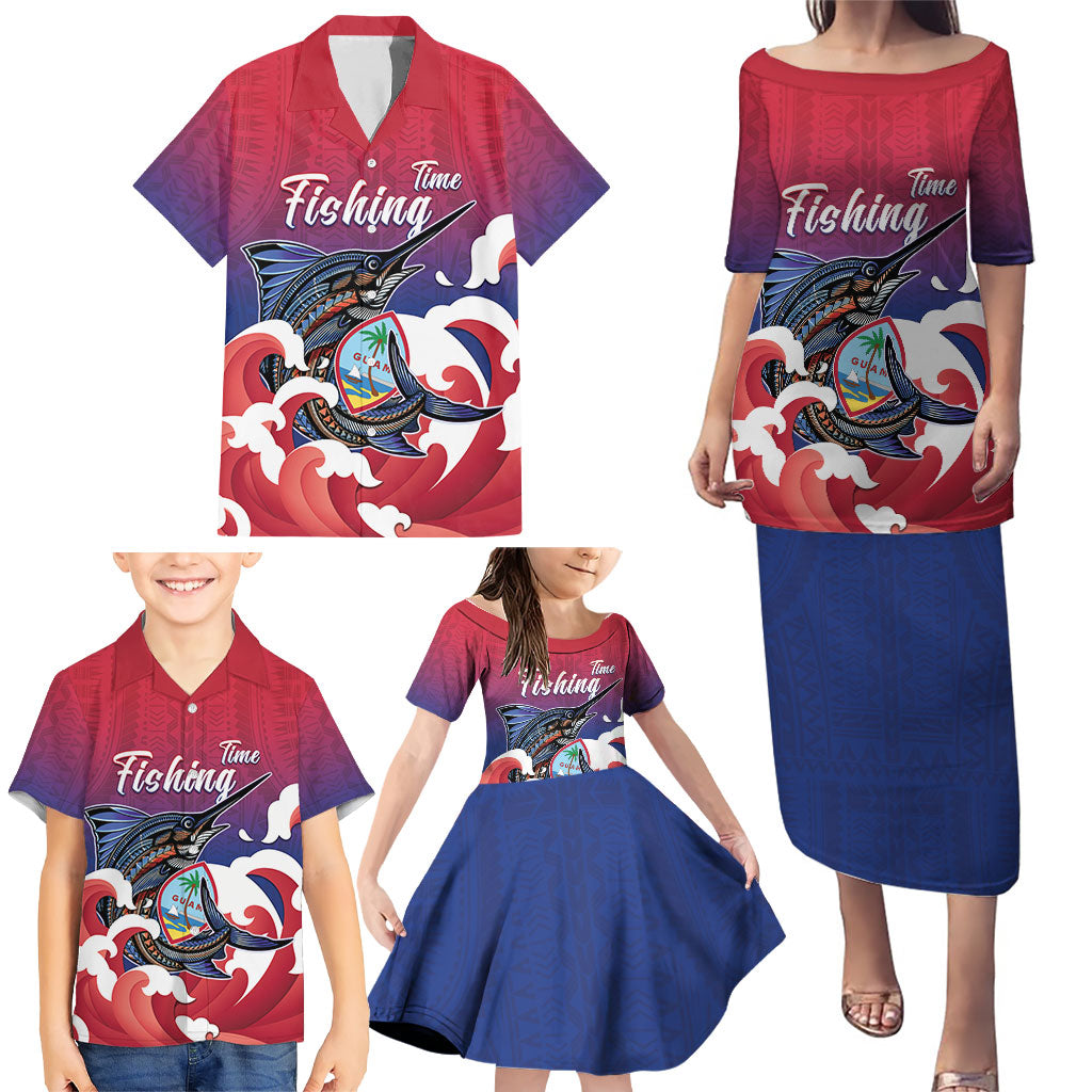 Guam Blue Marlin Fishing Family Matching Puletasi and Hawaiian Shirt Polynesian Style LT05 - Polynesian Pride