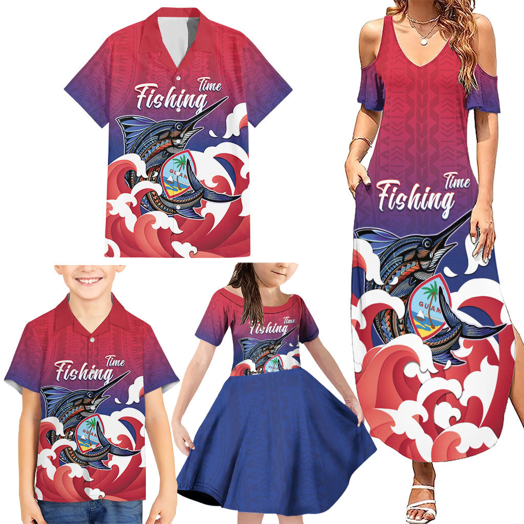 Guam Blue Marlin Fishing Family Matching Summer Maxi Dress and Hawaiian Shirt Polynesian Style LT05 - Polynesian Pride
