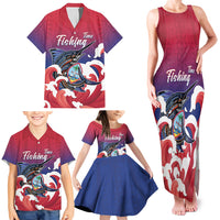 Guam Blue Marlin Fishing Family Matching Tank Maxi Dress and Hawaiian Shirt Polynesian Style