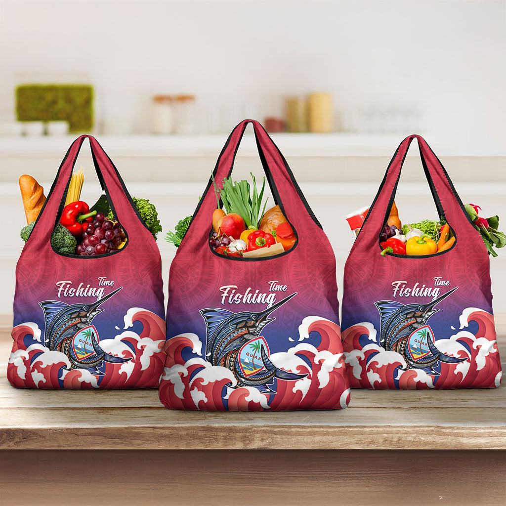 Guam Blue Marlin Fishing Grocery Bag Polynesian Style LT05 3-pack One Size Red - Polynesian Pride