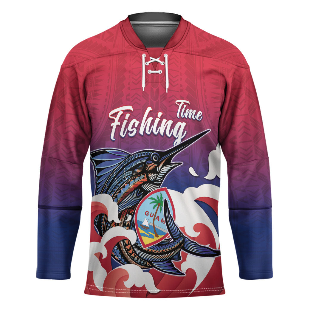 Guam Blue Marlin Fishing Hockey Jersey Polynesian Style LT05 Unisex Red - Polynesian Pride