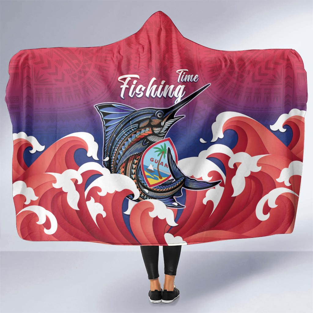 Guam Blue Marlin Fishing Hooded Blanket Polynesian Style LT05 One Size Red - Polynesian Pride
