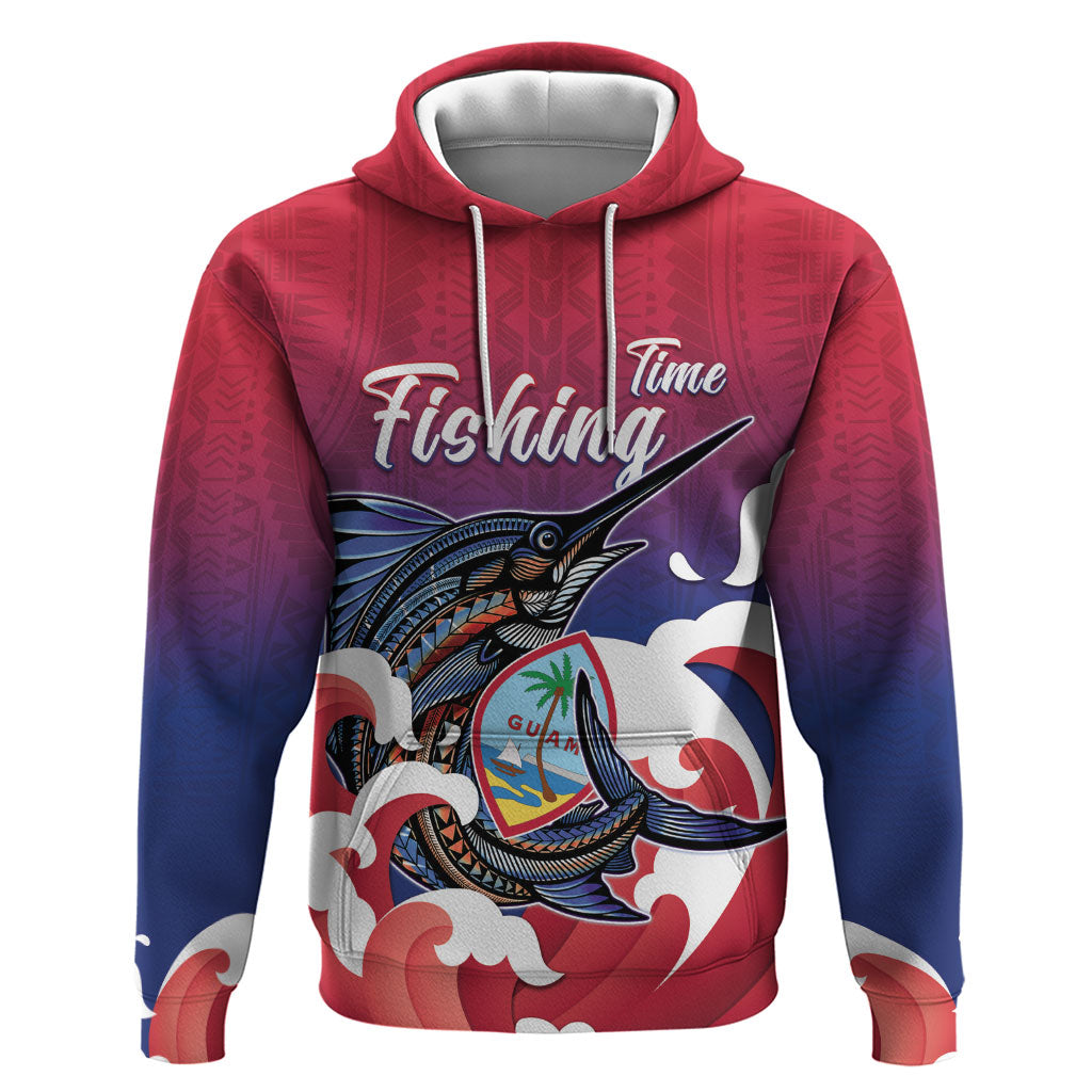 Guam Blue Marlin Fishing Hoodie Polynesian Style LT05 Pullover Hoodie Red - Polynesian Pride