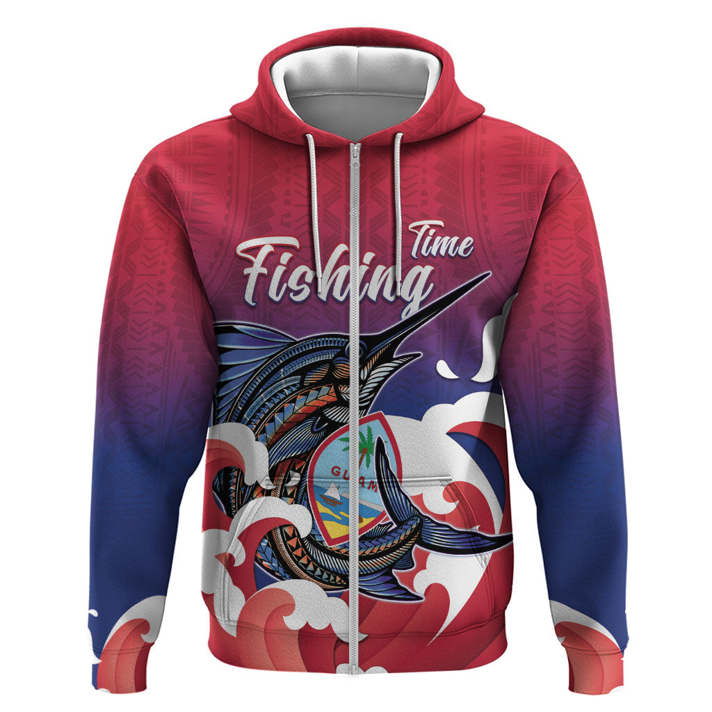 Guam Blue Marlin Fishing Hoodie Polynesian Style LT05 Zip Hoodie Red - Polynesian Pride