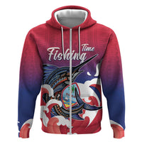 Guam Blue Marlin Fishing Hoodie Polynesian Style LT05 Zip Hoodie Red - Polynesian Pride