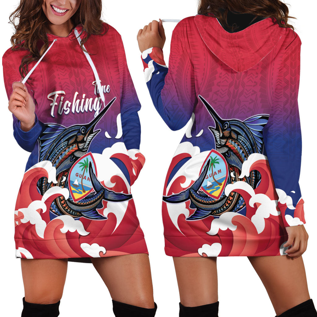 Guam Blue Marlin Fishing Hoodie Dress Polynesian Style LT05 - Polynesian Pride