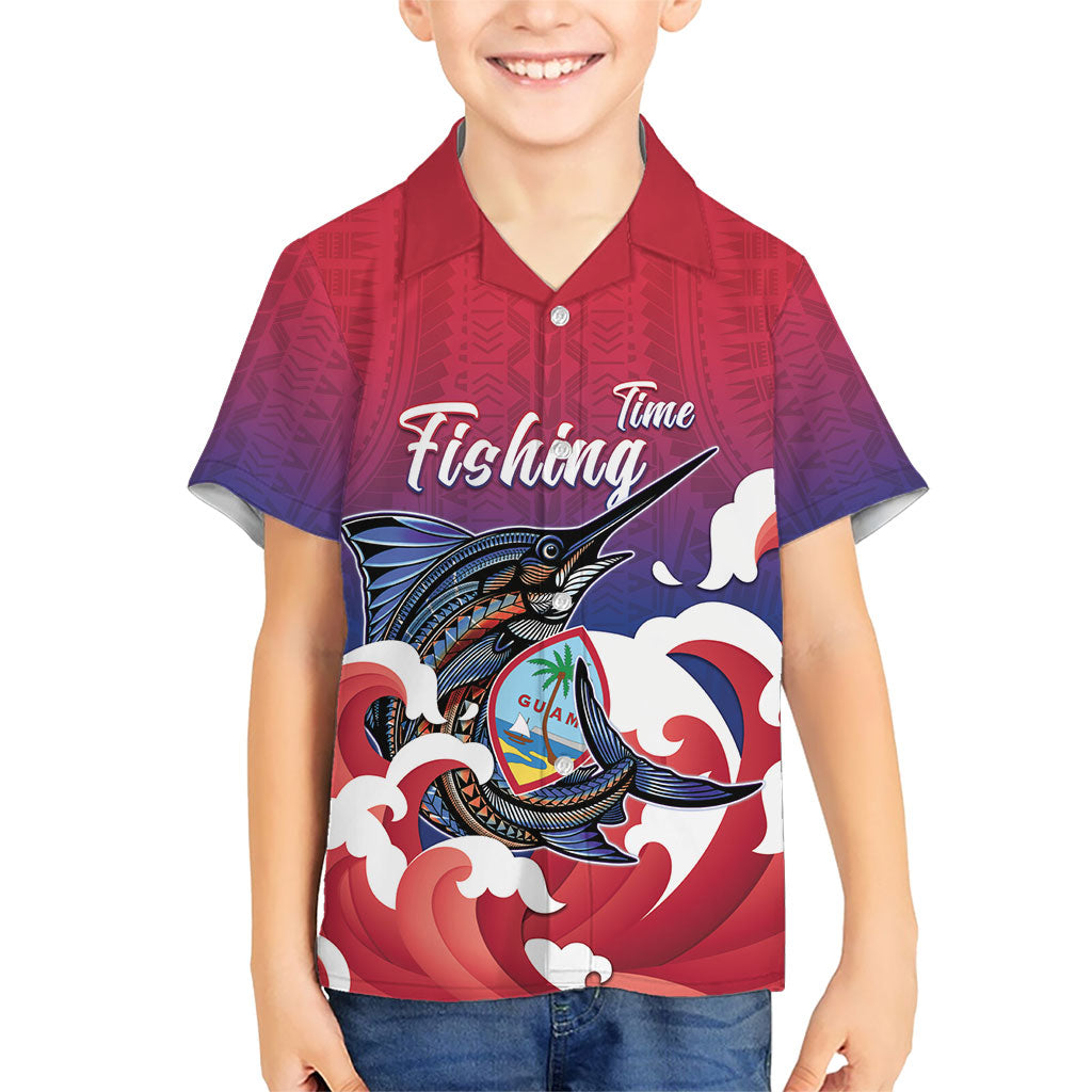Guam Blue Marlin Fishing Kid Hawaiian Shirt Polynesian Style
