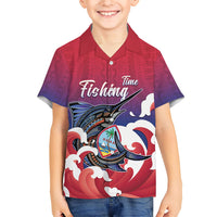 Guam Blue Marlin Fishing Kid Hawaiian Shirt Polynesian Style