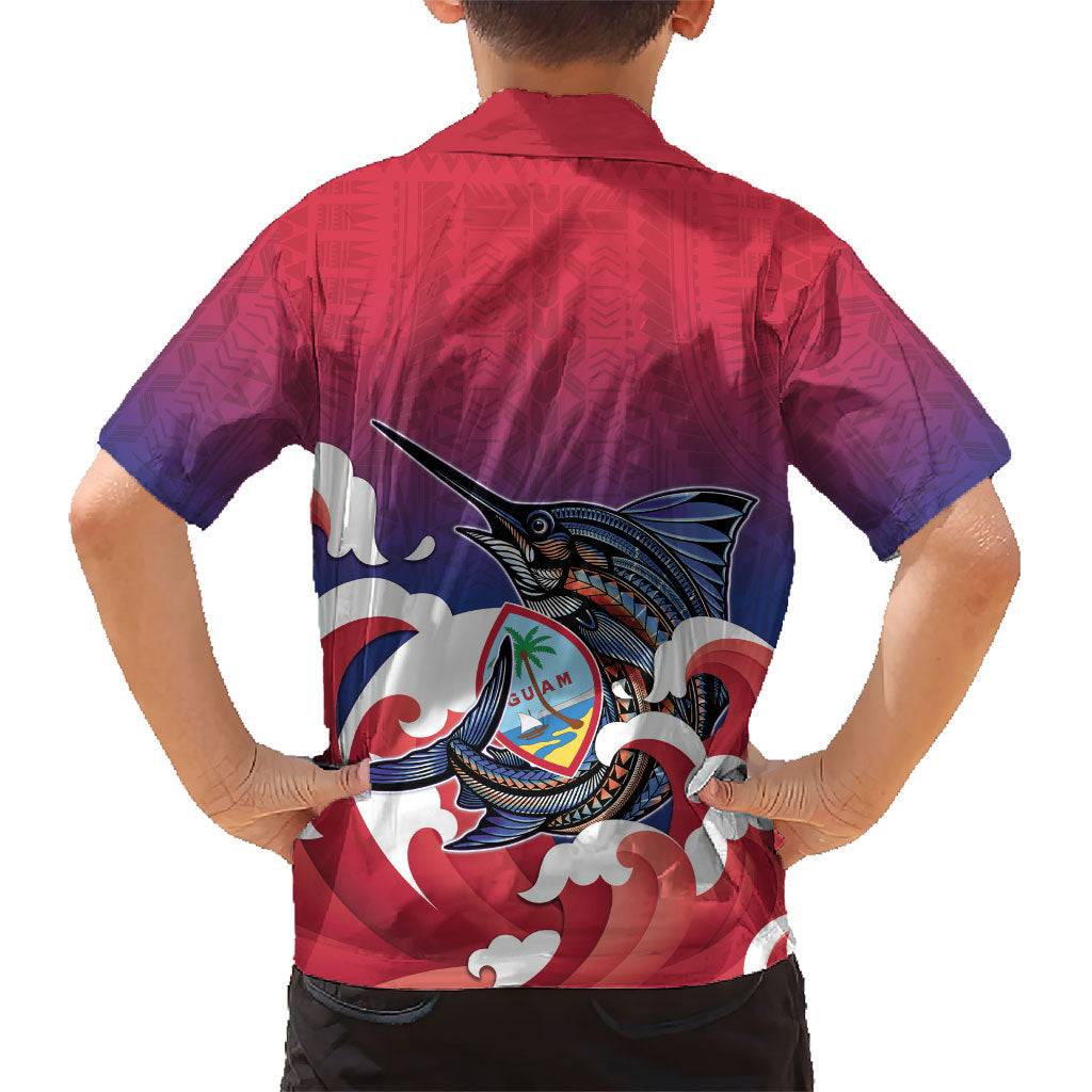 Guam Blue Marlin Fishing Kid Hawaiian Shirt Polynesian Style