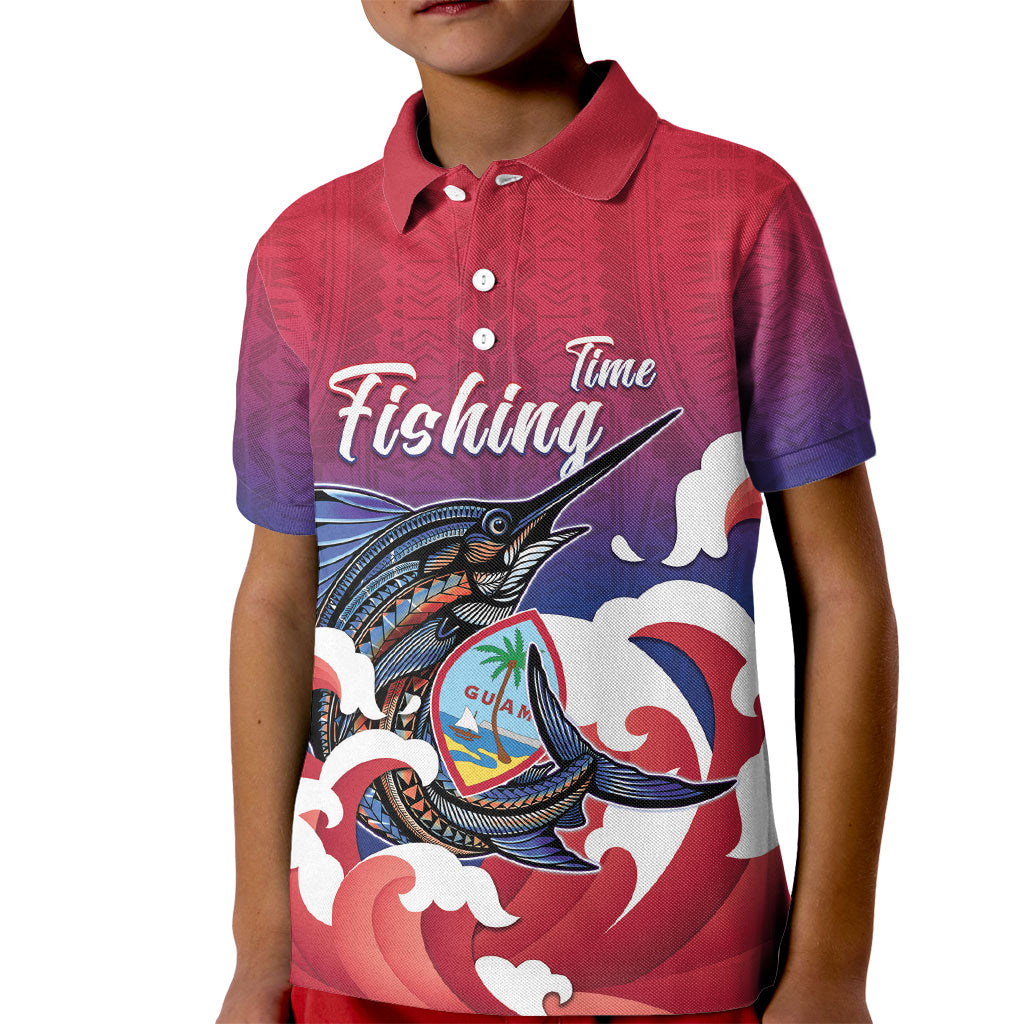 Guam Blue Marlin Fishing Kid Polo Shirt Polynesian Style LT05 Kid Red - Polynesian Pride