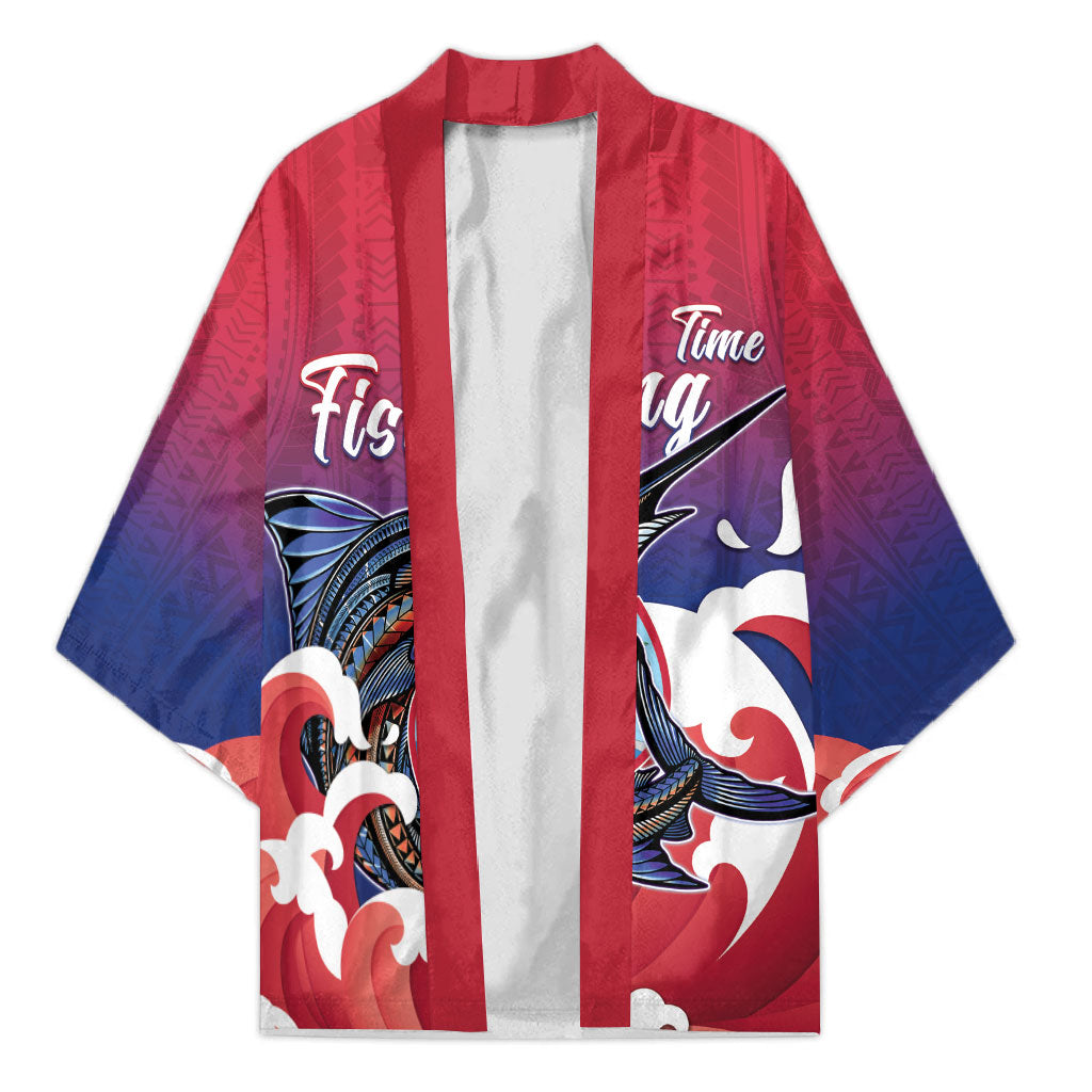 Guam Blue Marlin Fishing Kimono Polynesian Style LT05 Unisex Red - Polynesian Pride