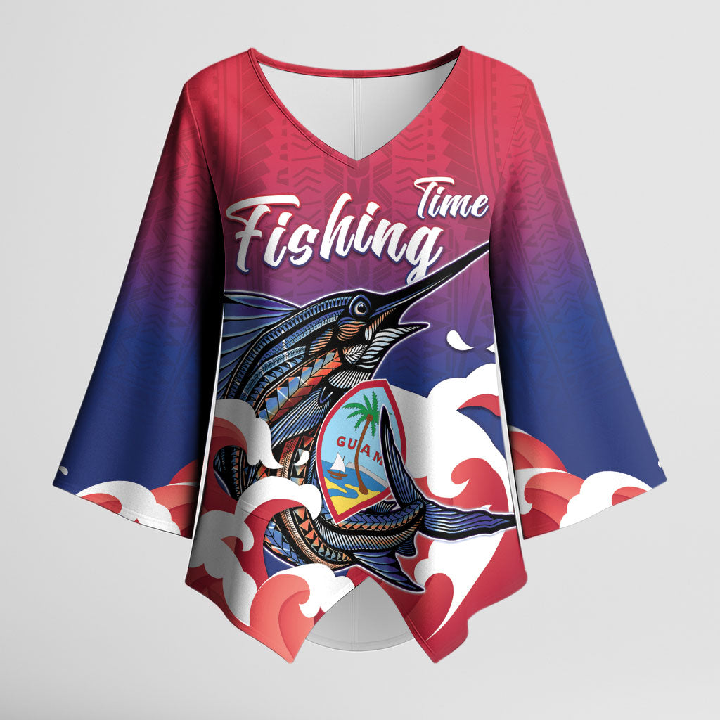 Guam Blue Marlin Fishing Kimono Sleeve Blouse Polynesian Style LT05 Female Red - Polynesian Pride