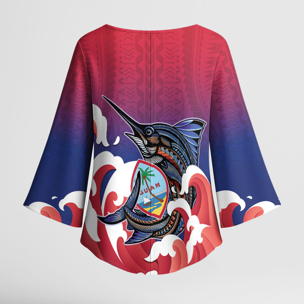 Guam Blue Marlin Fishing Kimono Sleeve Blouse Polynesian Style LT05 - Polynesian Pride