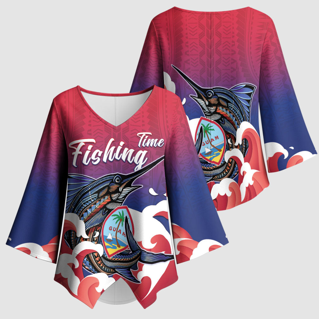 Guam Blue Marlin Fishing Kimono Sleeve Blouse Polynesian Style LT05 - Polynesian Pride