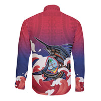 Guam Blue Marlin Fishing Long Sleeve Button Shirt Polynesian Style LT05 - Polynesian Pride