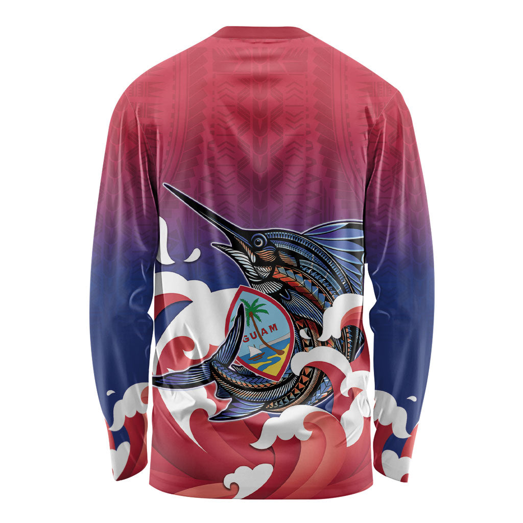 Guam Blue Marlin Fishing Long Sleeve Shirt Polynesian Style LT05 - Polynesian Pride