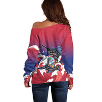 Guam Blue Marlin Fishing Off Shoulder Sweater Polynesian Style LT05 - Polynesian Pride
