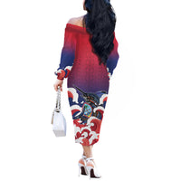 Guam Blue Marlin Fishing Off The Shoulder Long Sleeve Dress Polynesian Style