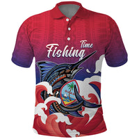 Guam Blue Marlin Fishing Polo Shirt Polynesian Style