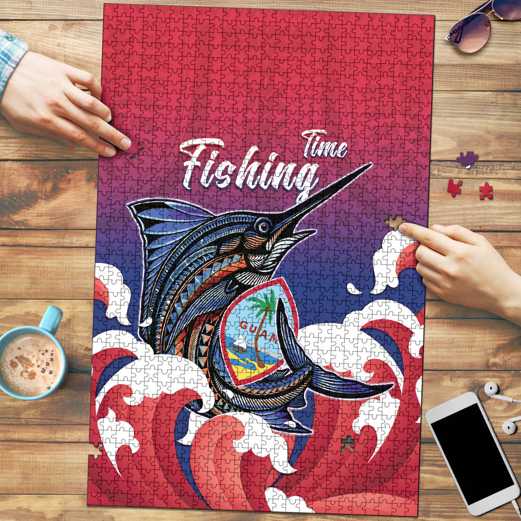 Guam Blue Marlin Fishing Puzzle Polynesian Style LT05 Red - Polynesian Pride