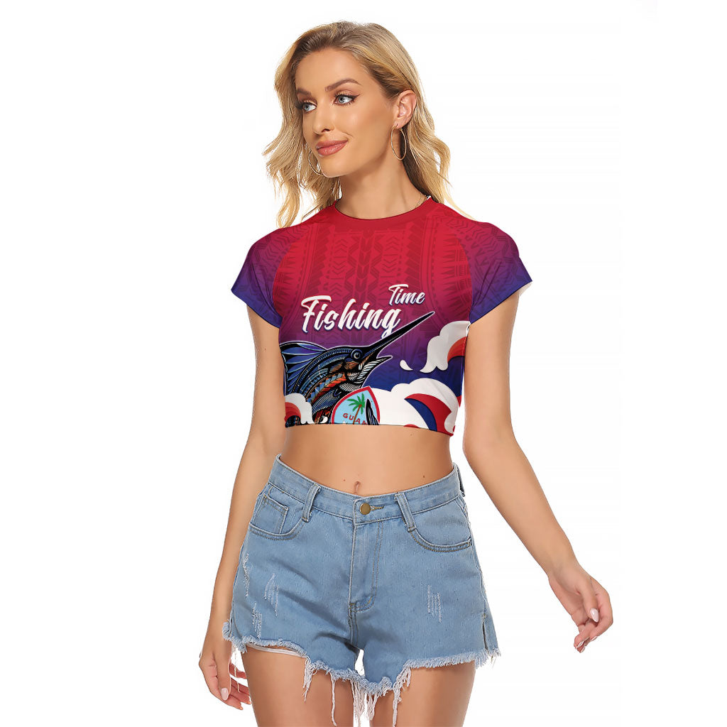 Guam Blue Marlin Fishing Raglan Cropped T Shirt Polynesian Style