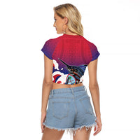 Guam Blue Marlin Fishing Raglan Cropped T Shirt Polynesian Style