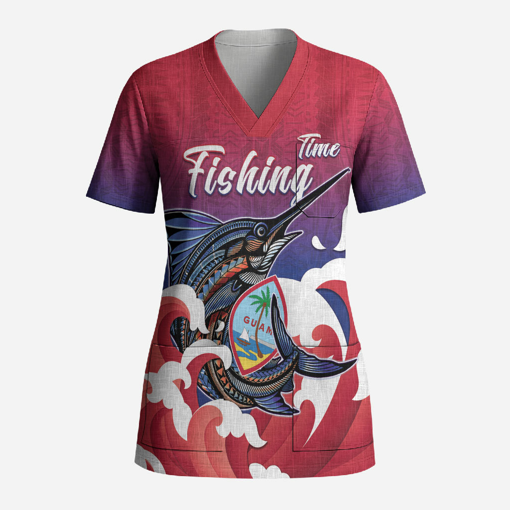 Guam Blue Marlin Fishing Scrub Top Polynesian Style LT05 Adult Red - Polynesian Pride